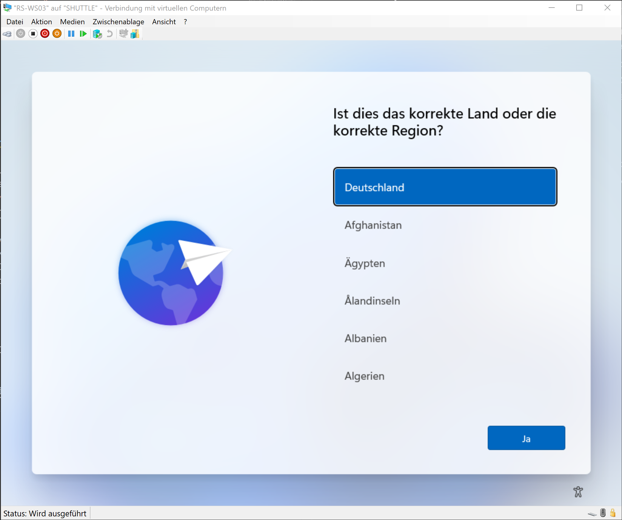 Startseite des OOBE Prozesses